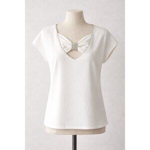 Cupio Blush Snow White Bow Rhinestone Trim Dressy Party Top Size S‎